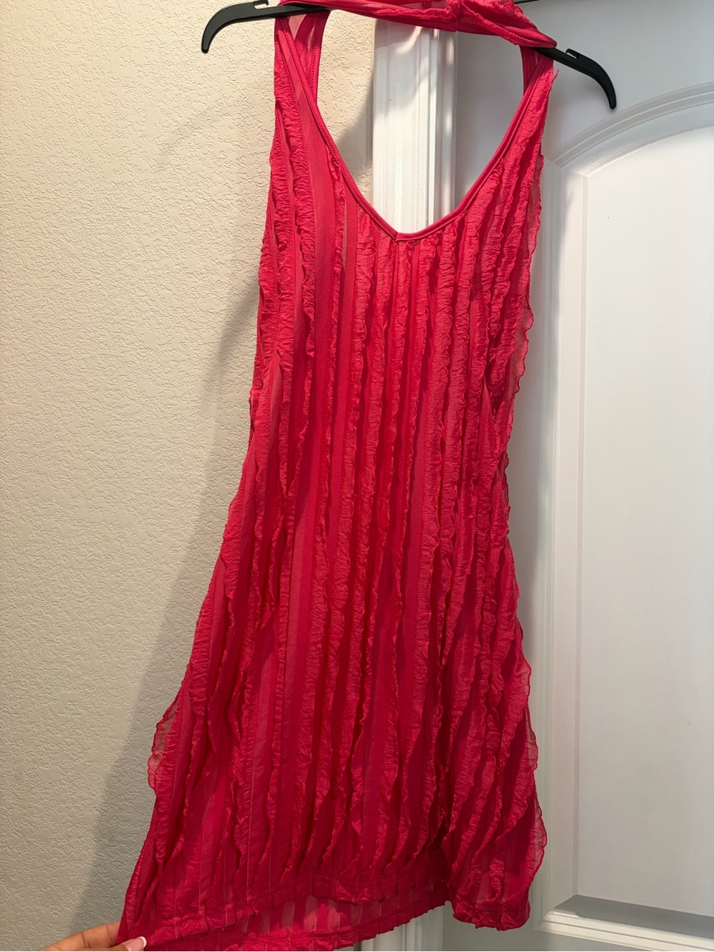 SHEIN Hot Pink Crinkled Sleeveless Mini Dress